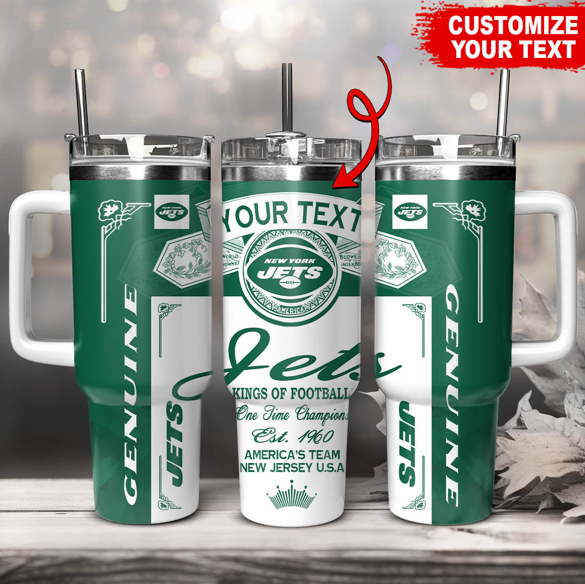 New York Jets NFL Kings Of Football Custom Stanley Quencher 40oz Stainless Steel Tumbler With Handle