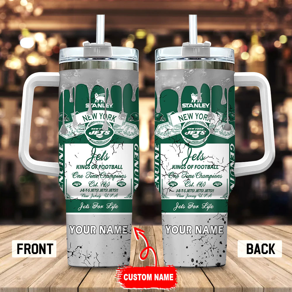 New York Jets NFL Kings Of Football Custom Stanley Quencher 40oz Stainless Steel Tumbler With Handle