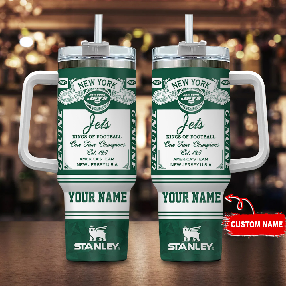 New York Jets NFL Kings Of Football Custom Stanley Quencher 40oz Stainless Steel Tumbler With Handle