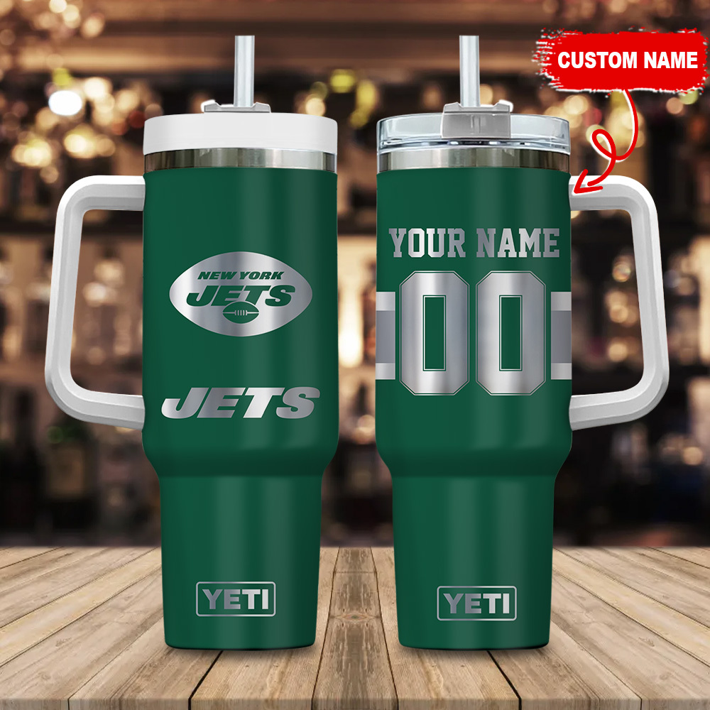 New York Jets NFL Laser Engraved Effect Custom Stanley Quencher 40oz Stainless Steel Tumbler With Handle