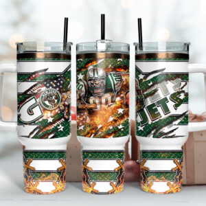 New York Jets NFL Mascot Custom Stanley Quencher 40oz Stainless Steel Tumbler With Handle