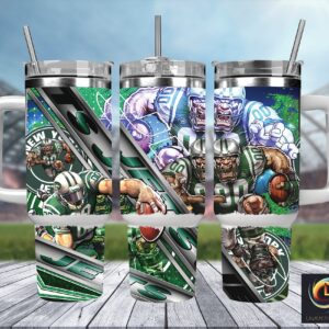 New York Jets NFL Mascot Custom Stanley Quencher 40oz Stainless Steel Tumbler With Handle