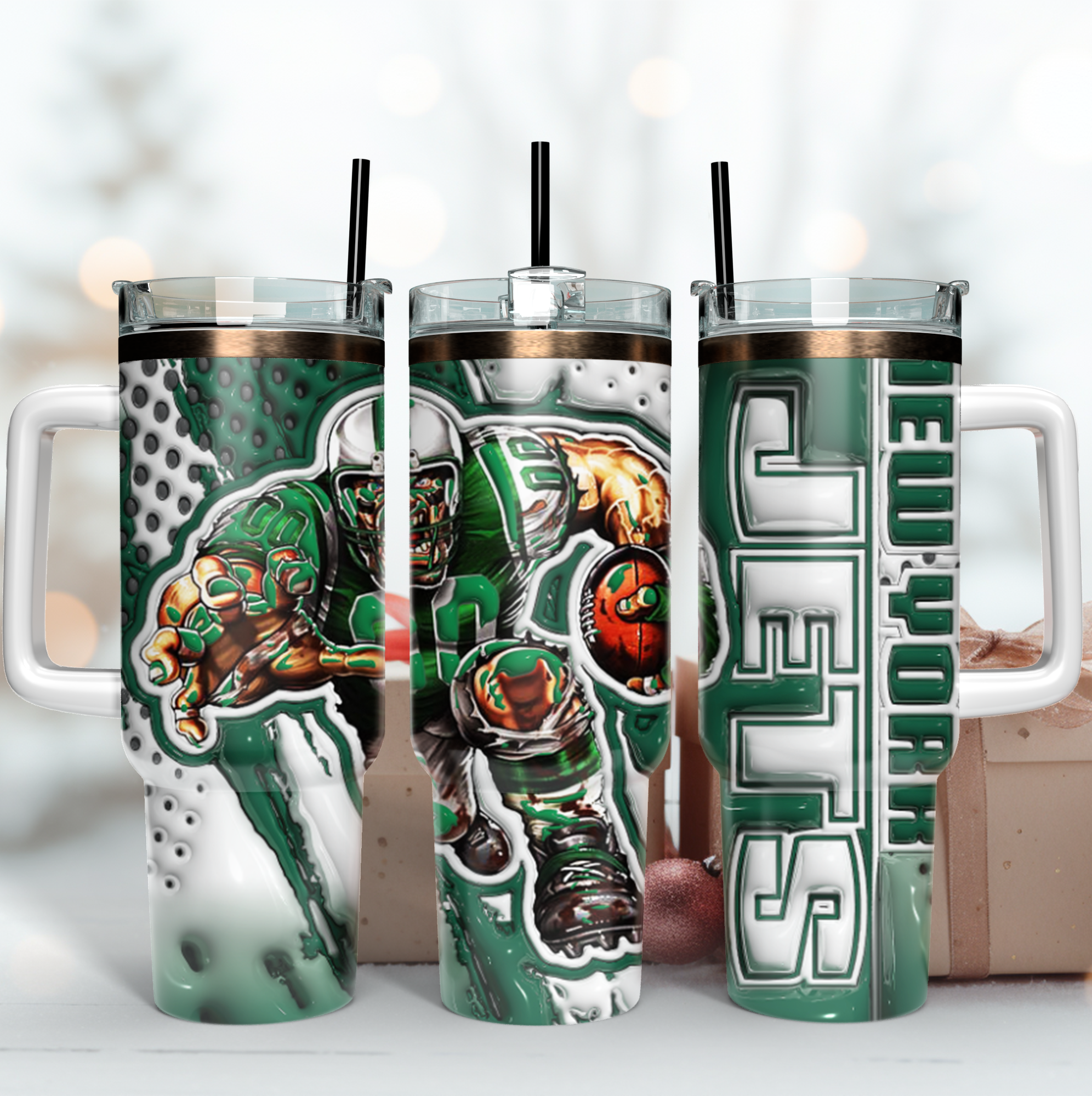 New York Jets NFL Mascot Custom Stanley Quencher 40oz Stainless Steel Tumbler With Handle