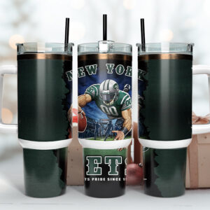 New York Jets NFL Mascot Custom Stanley Quencher 40oz Stainless Steel Tumbler With Handle