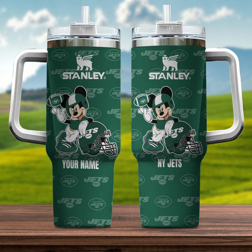 New York Jets NFL Mickey Mouse Custom Stanley Quencher 40oz Stainless Steel Tumbler With Handle