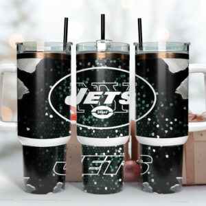 New York Jets NFL Stained Glass Effect Custom Stanley Quencher 40oz Stainless Steel Tumbler With Handle