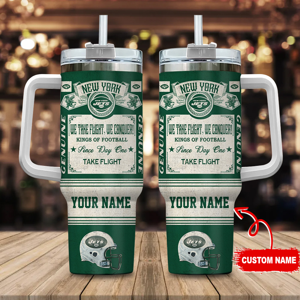 New York Jets NFL Vintage Kings Of Football Custom Stanley Quencher 40oz Stainless Steel Tumbler With Handle