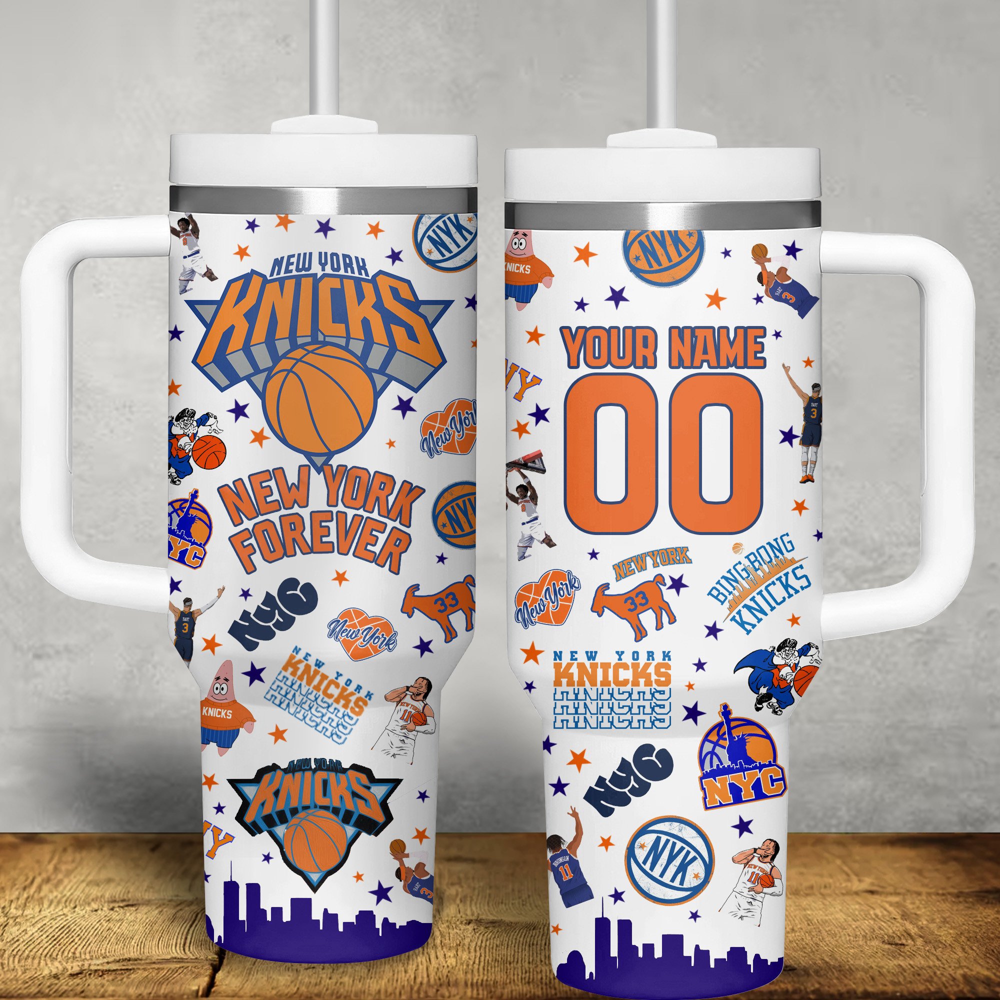 New York Knicks NBA Custom Stanley Quencher 40oz Stainless Steel Tumbler With Handle
