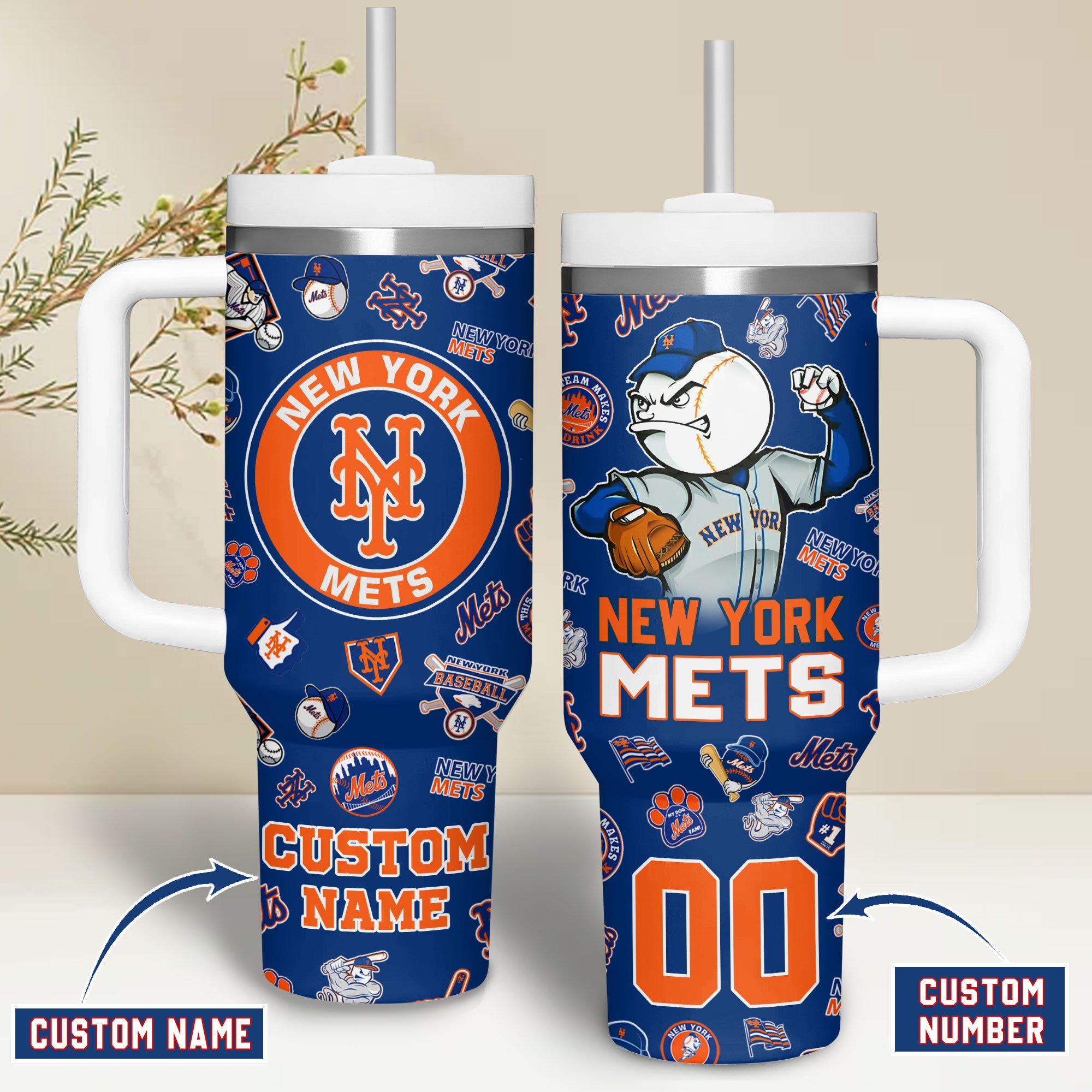 New York Mets MLB Custom Stanley Quencher 40oz Stainless Steel Tumbler With Handle