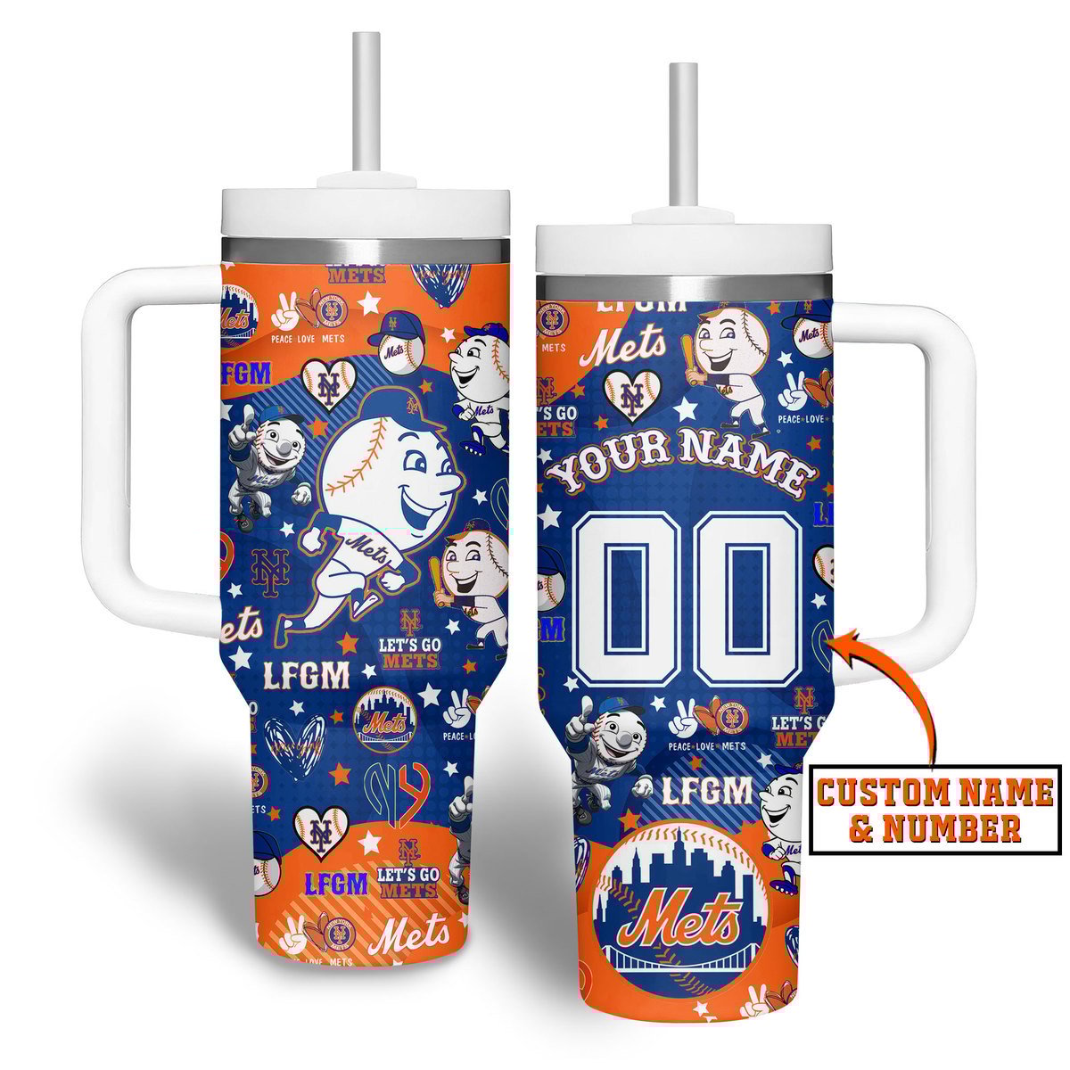 New York Mets MLB Custom Stanley Quencher 40oz Stainless Steel Tumbler With Handle
