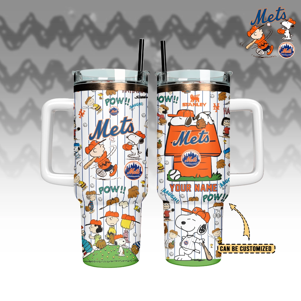 New York Mets x Peanuts Custom Stanley Quencher 40oz Stainless Steel Tumbler With Handle