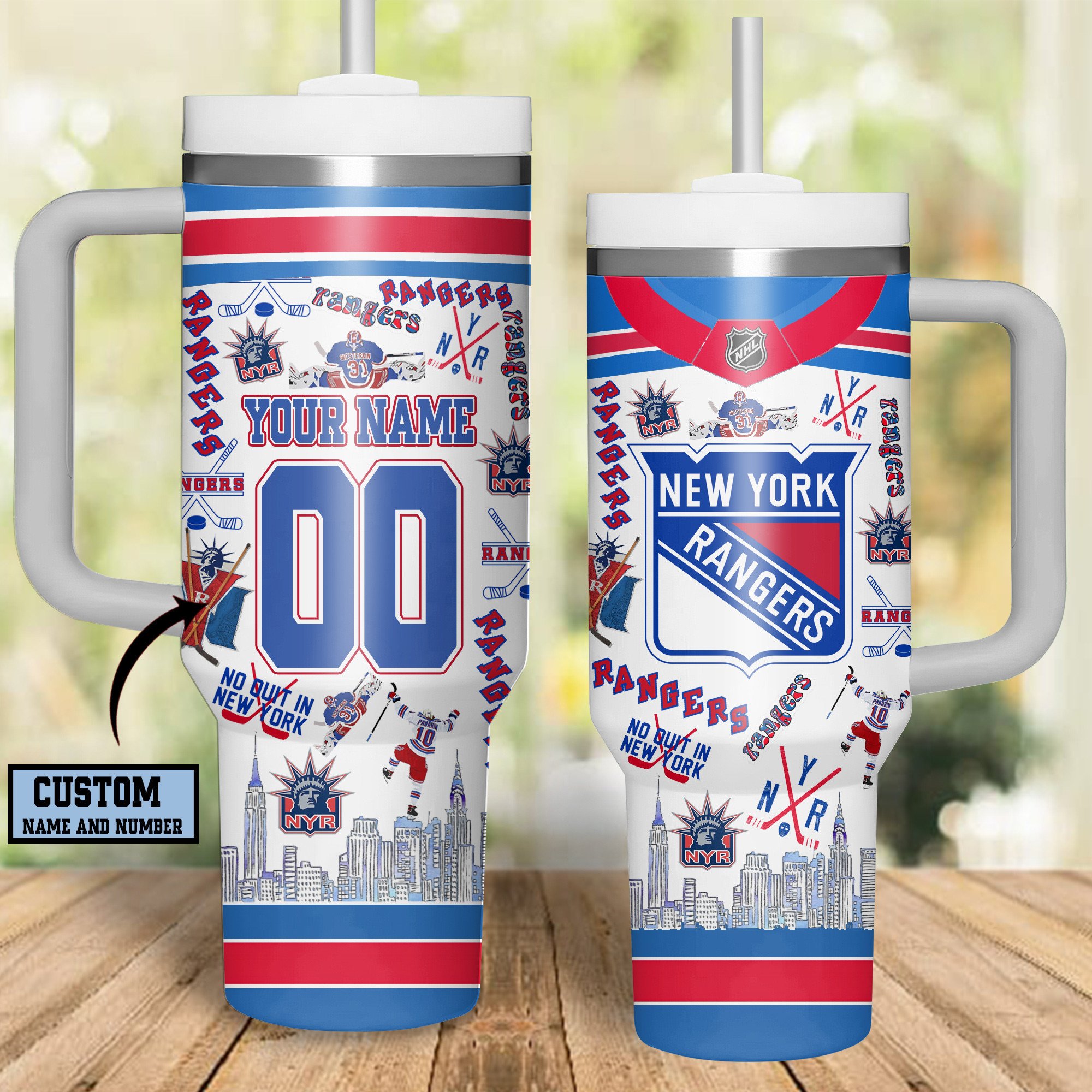 New York Rangers NHL Custom Stanley Quencher 40oz Stainless Steel Tumbler With Handle