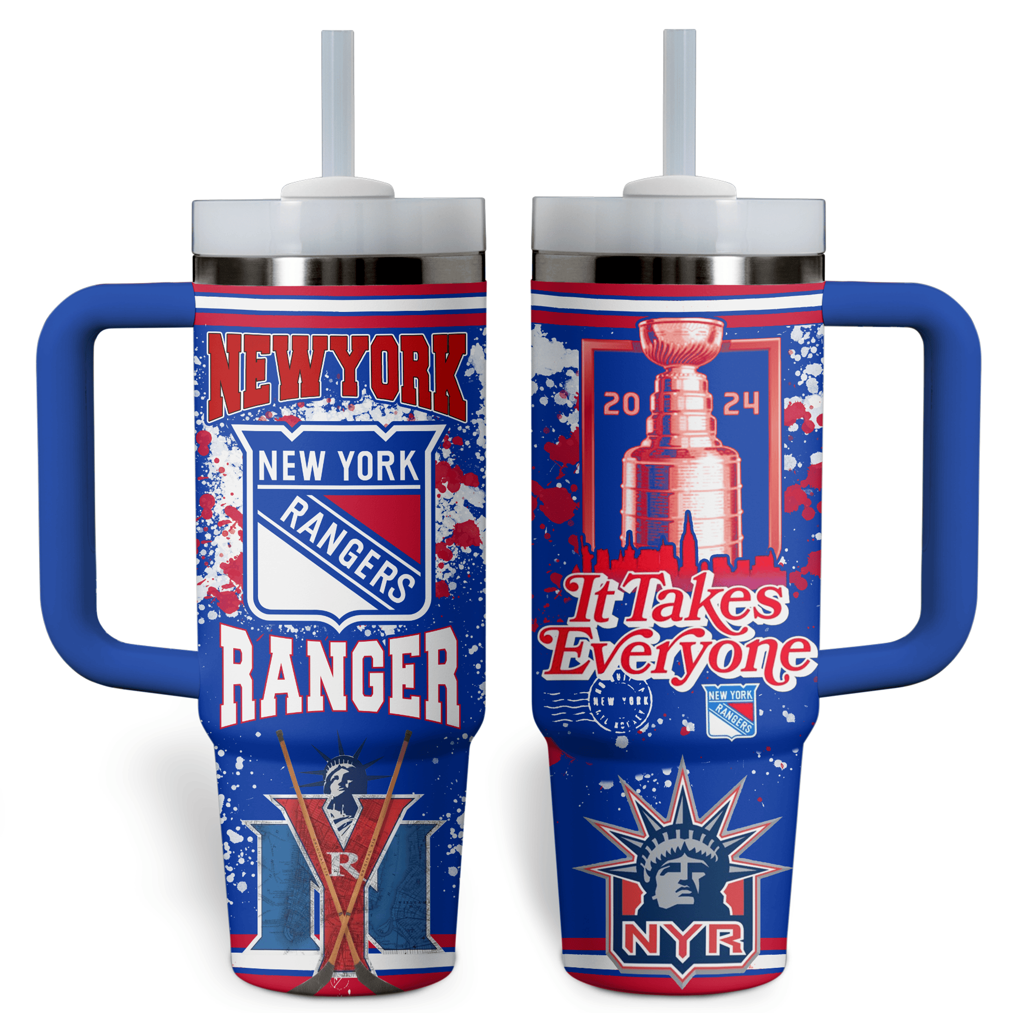 New York Rangers NHL Custom Stanley Quencher 40oz Stainless Steel Tumbler With Handle