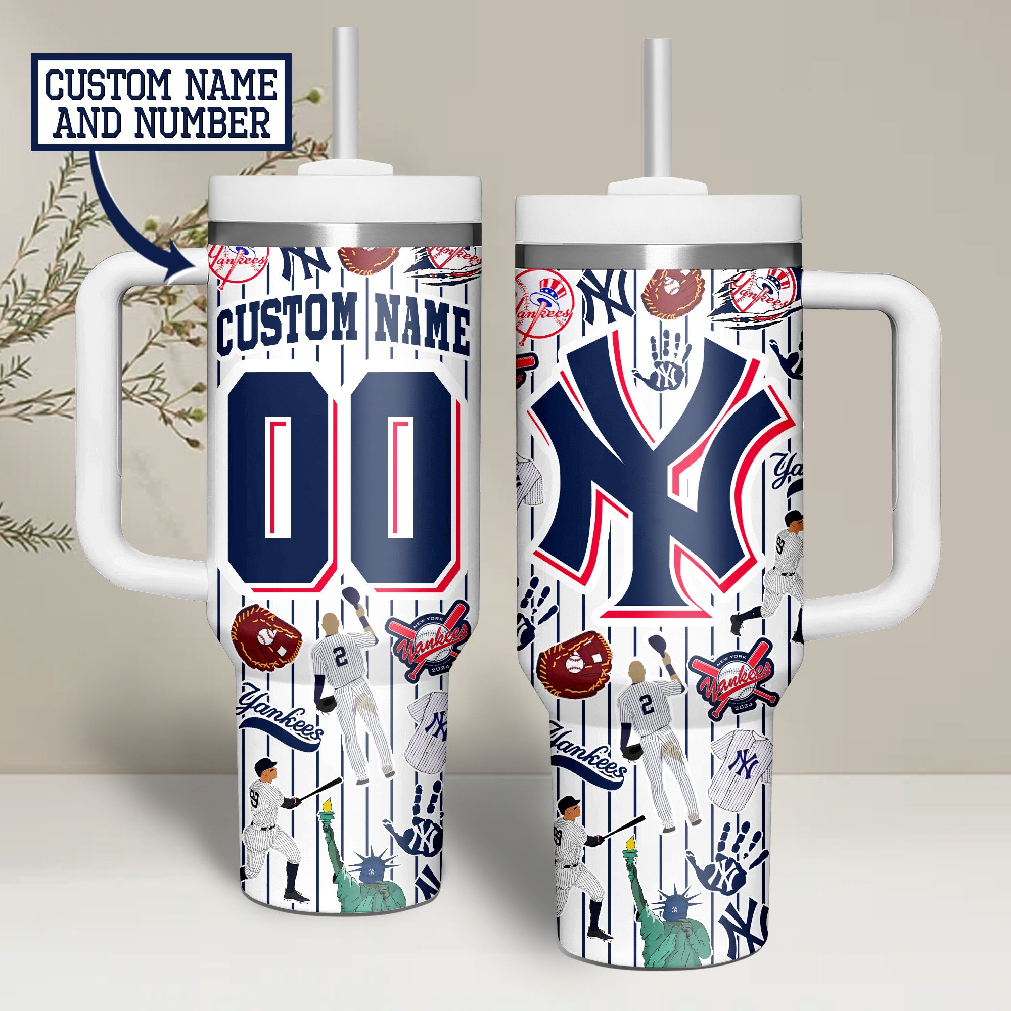 New York Yankees MLB Custom Stanley Quencher 40oz Stainless Steel Tumbler With Handle