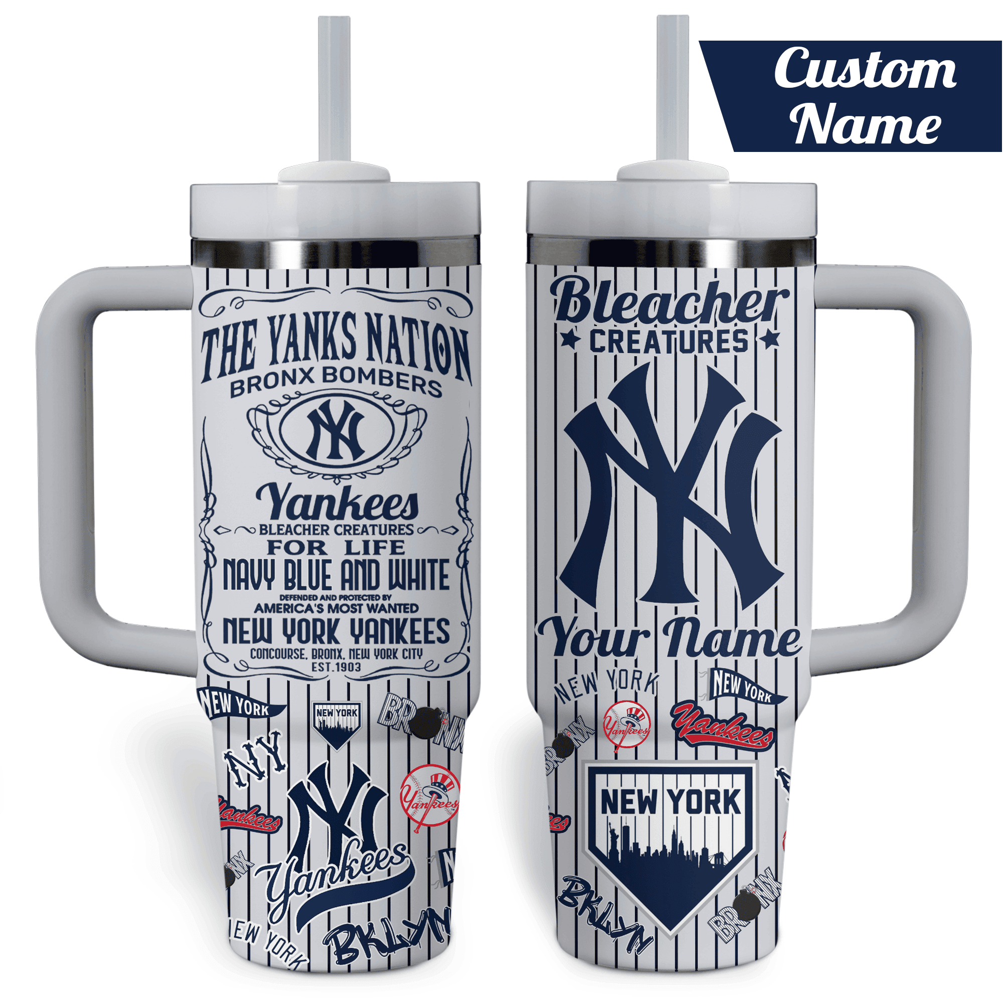 New York Yankees MLB Custom Stanley Quencher 40oz Stainless Steel Tumbler With Handle