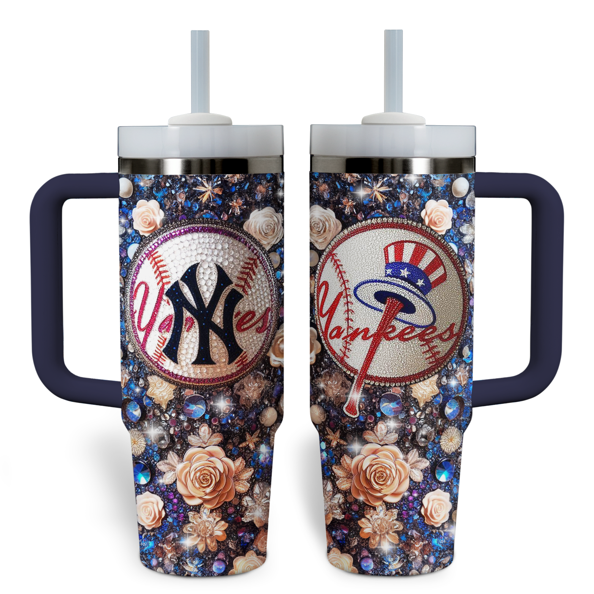 New York Yankees MLB Custom Stanley Quencher 40oz Stainless Steel Tumbler With Handle
