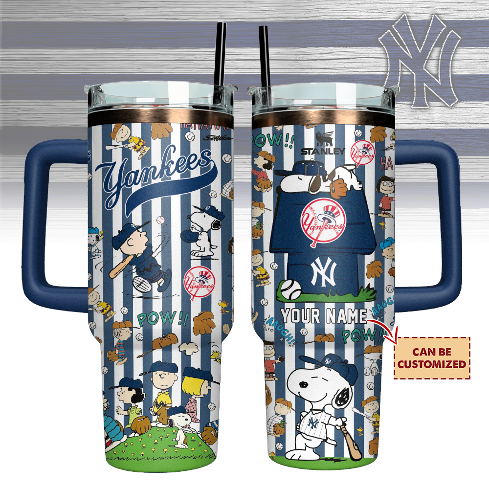 New York Yankees x Peanuts Custom Stanley Quencher 40oz Stainless Steel Tumbler With Handle