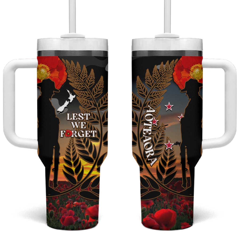 New Zealand ANZAC Day Lest We Forget Silver Fern With Camouflage Custom Stanley Quencher 40oz Stainless Steel Tumbler With Handle