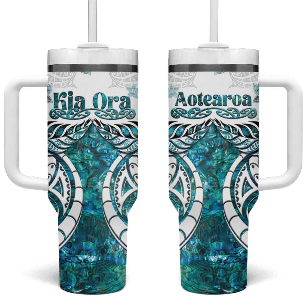 New Zealand Aotearoa Kia Ora Paua Shell Maori Silver Fern Custom Stanley Quencher 40oz Stainless Steel Tumbler With Handle
