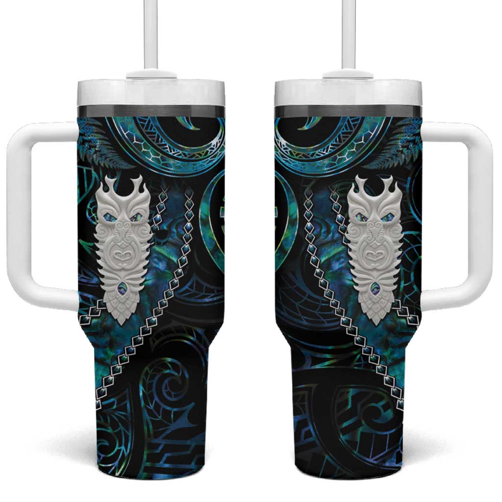 New Zealand Aotearoa Maori Tane Te Waiora Paua Shell Glitter Turquoise Custom Stanley Quencher 40oz Stainless Steel Tumbler With Handle