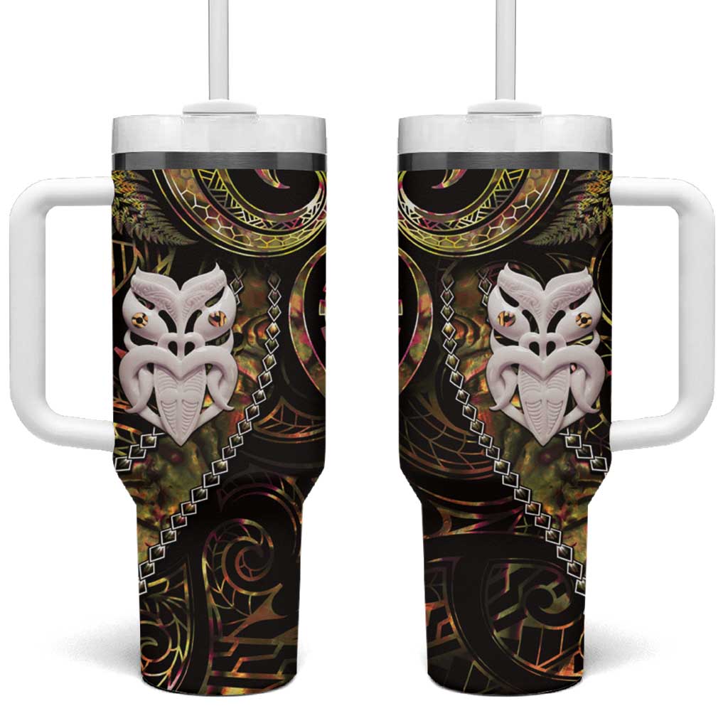 New Zealand Aotearoa Maori Wheku Paua Shell Glitter Gold Custom Stanley Quencher 40oz Stainless Steel Tumbler With Handle