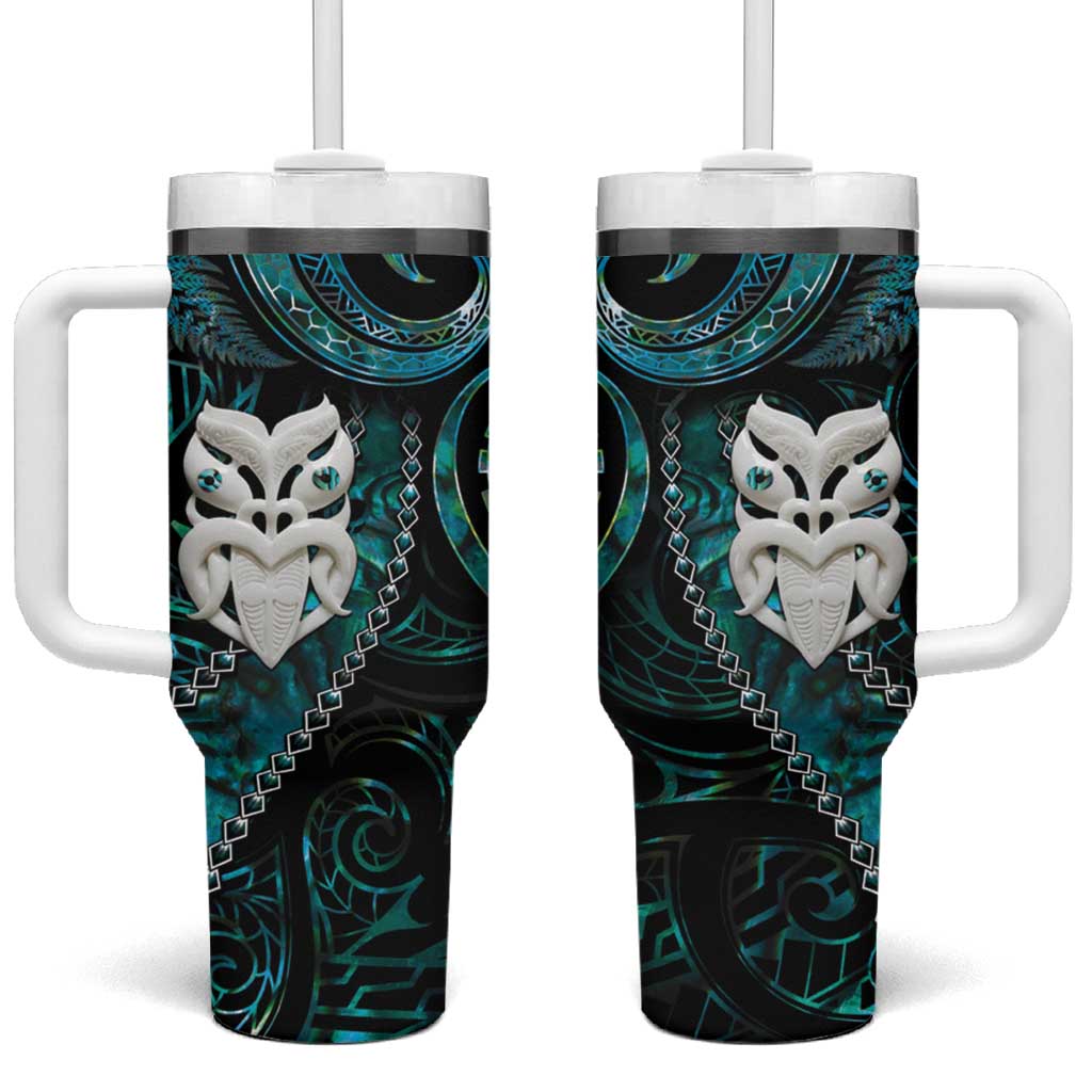 New Zealand Aotearoa Maori Wheku Paua Shell Glitter Turquoise Custom Stanley Quencher 40oz Stainless Steel Tumbler With Handle