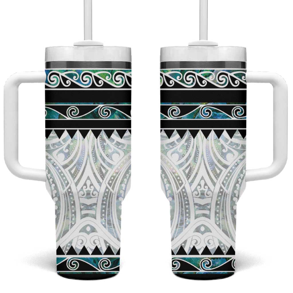 New Zealand Aotearoa With Paua Shell Kowhaiwhai Custom Stanley Quencher 40oz Stainless Steel Tumbler With Handle