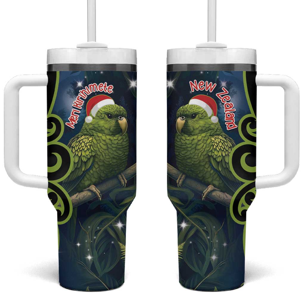 New Zealand Christmas Cute Kakapo Meri Kirihimete Maori Koru Custom Stanley Quencher 40oz Stainless Steel Tumbler With Handle