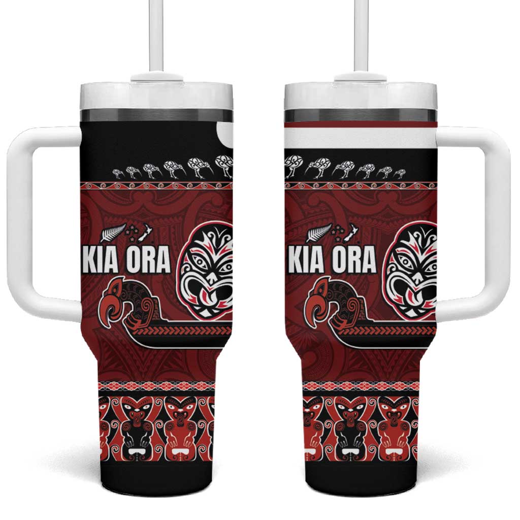 New Zealand Culture Kia Ora Aotearoa Moko Tattoo Mask Custom Stanley Quencher 40oz Stainless Steel Tumbler With Handle