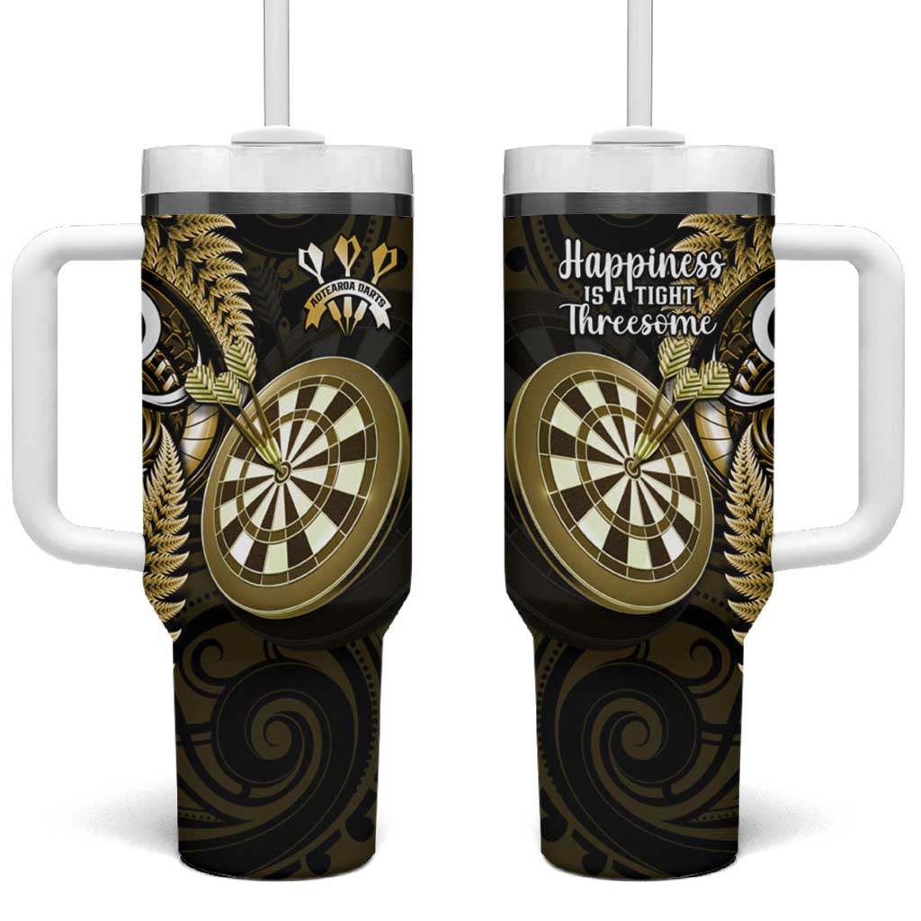 New Zealand Darts Happiness Is A Tight Threesome Maori Gold Custom Stanley Quencher 40oz Stainless Steel Tumbler With Handle