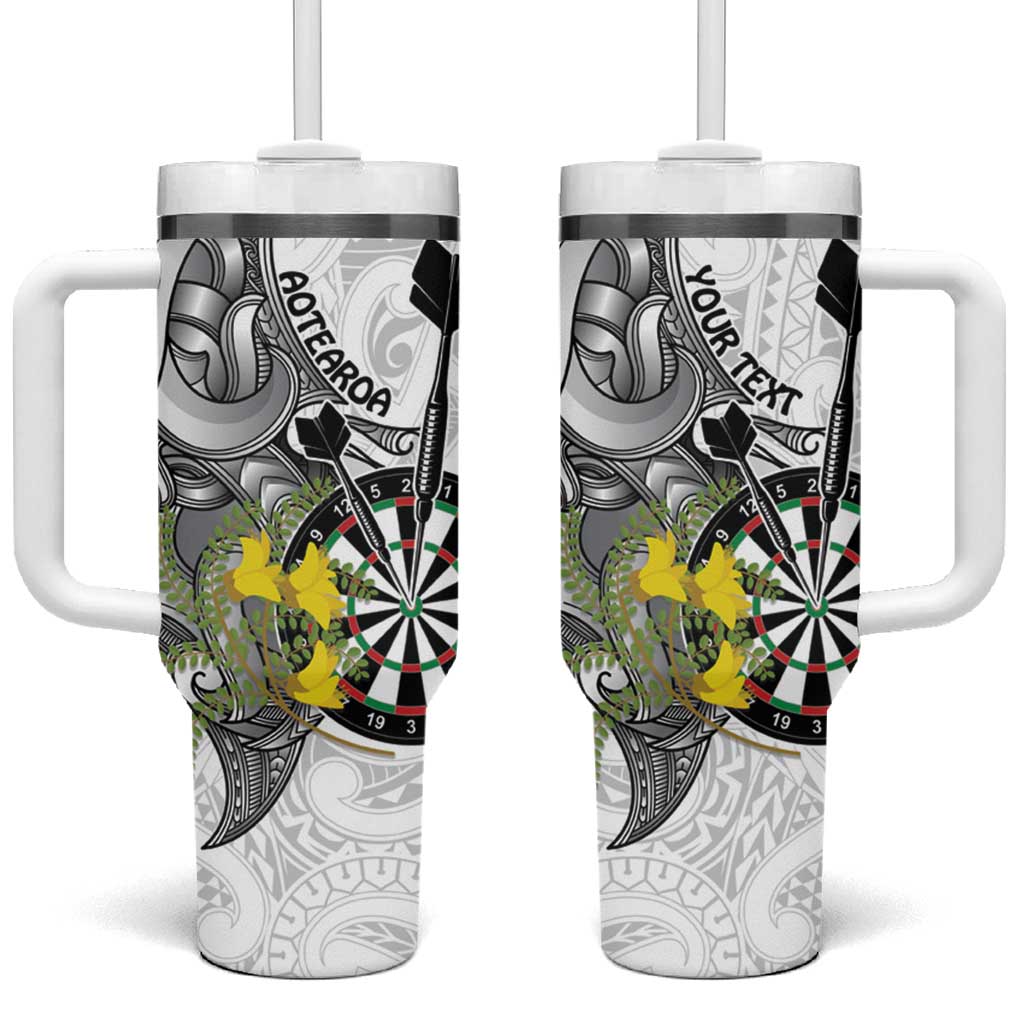 New Zealand Darts Kowhai Floral with Maori Tattoo Custom Stanley Quencher 40oz Stainless Steel Tumbler With Handle