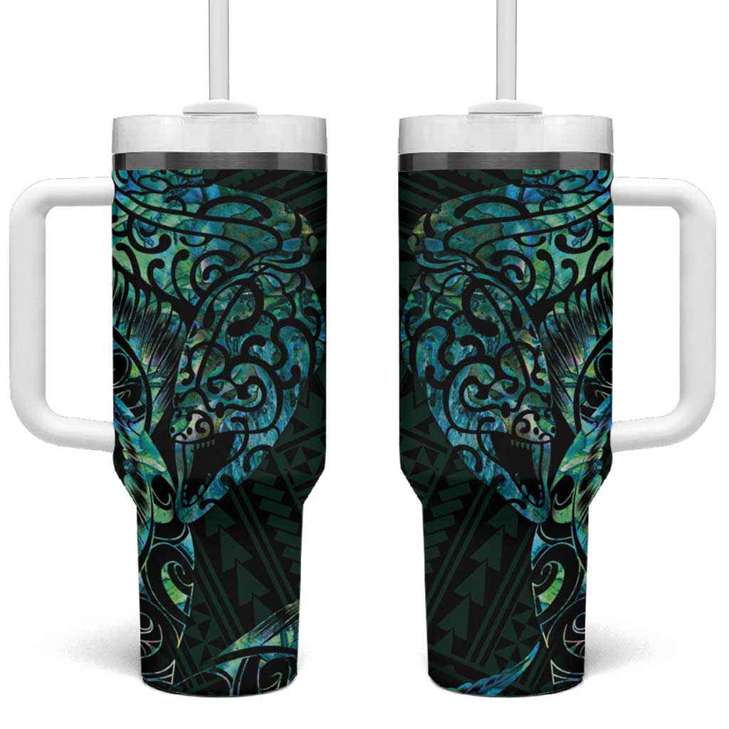 New Zealand Eel Tuna Aotearoa Maori With Paua Shell Turquoise Custom Stanley Quencher 40oz Stainless Steel Tumbler With Handle