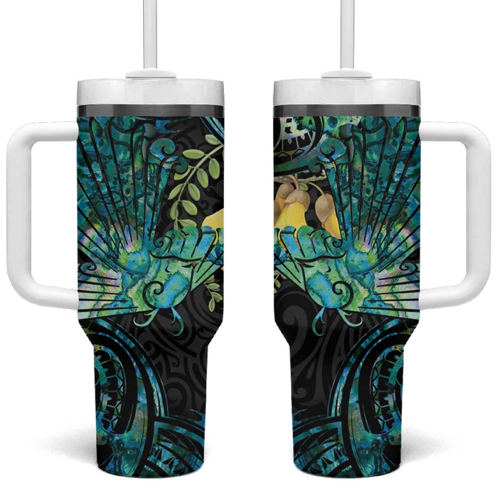 New Zealand Fantail Bird Maori Piwakawaka Kowhai Paua Shell Custom Stanley Quencher 40oz Stainless Steel Tumbler With Handle