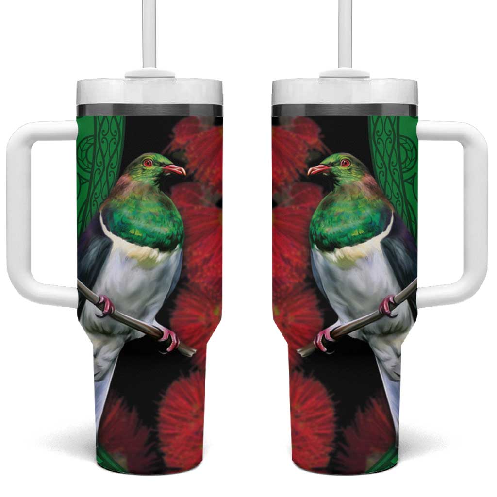 New Zealand Kereru And Pohutukawa Maori Tribal Tattoo Custom Stanley Quencher 40oz Stainless Steel Tumbler With Handle