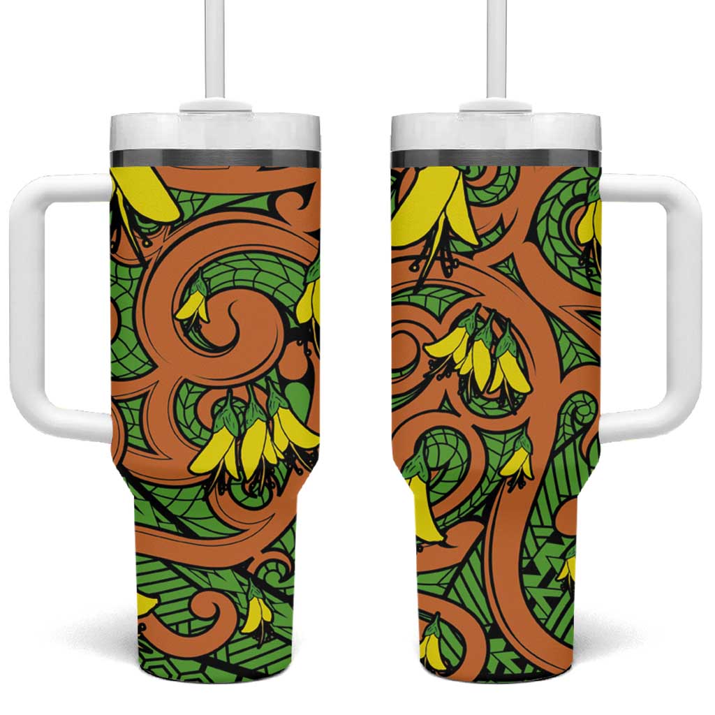 New Zealand Kowhai Flowers Maori Koru Custom Stanley Quencher 40oz Stainless Steel Tumbler With Handle