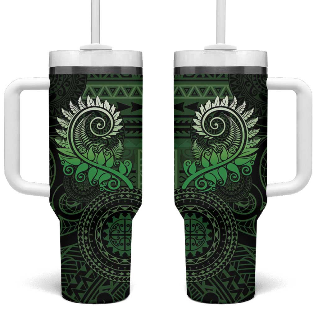 New Zealand Maori Koru Fern Spiral Polynesian Green Custom Stanley Quencher 40oz Stainless Steel Tumbler With Handle