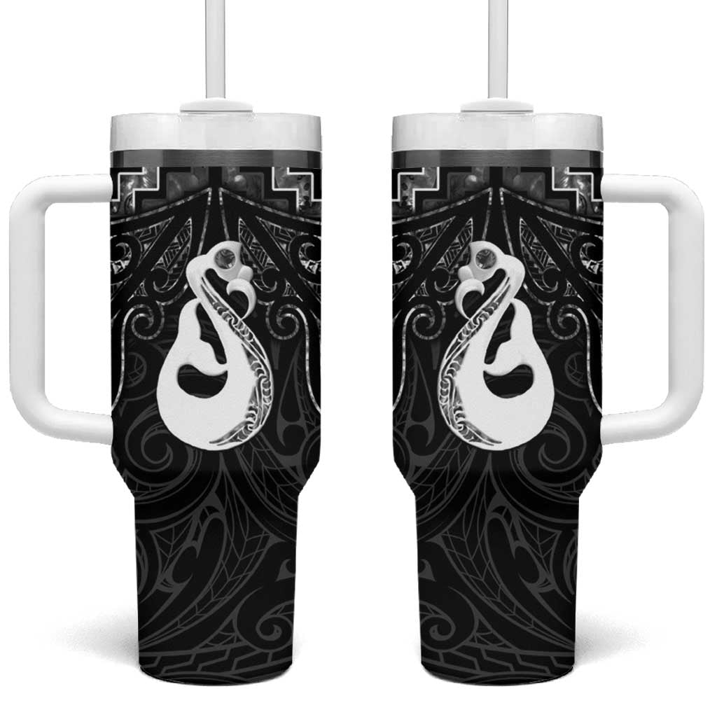 New Zealand Maori Poutama Manaia Black Paua Shell Custom Stanley Quencher 40oz Stainless Steel Tumbler With Handle