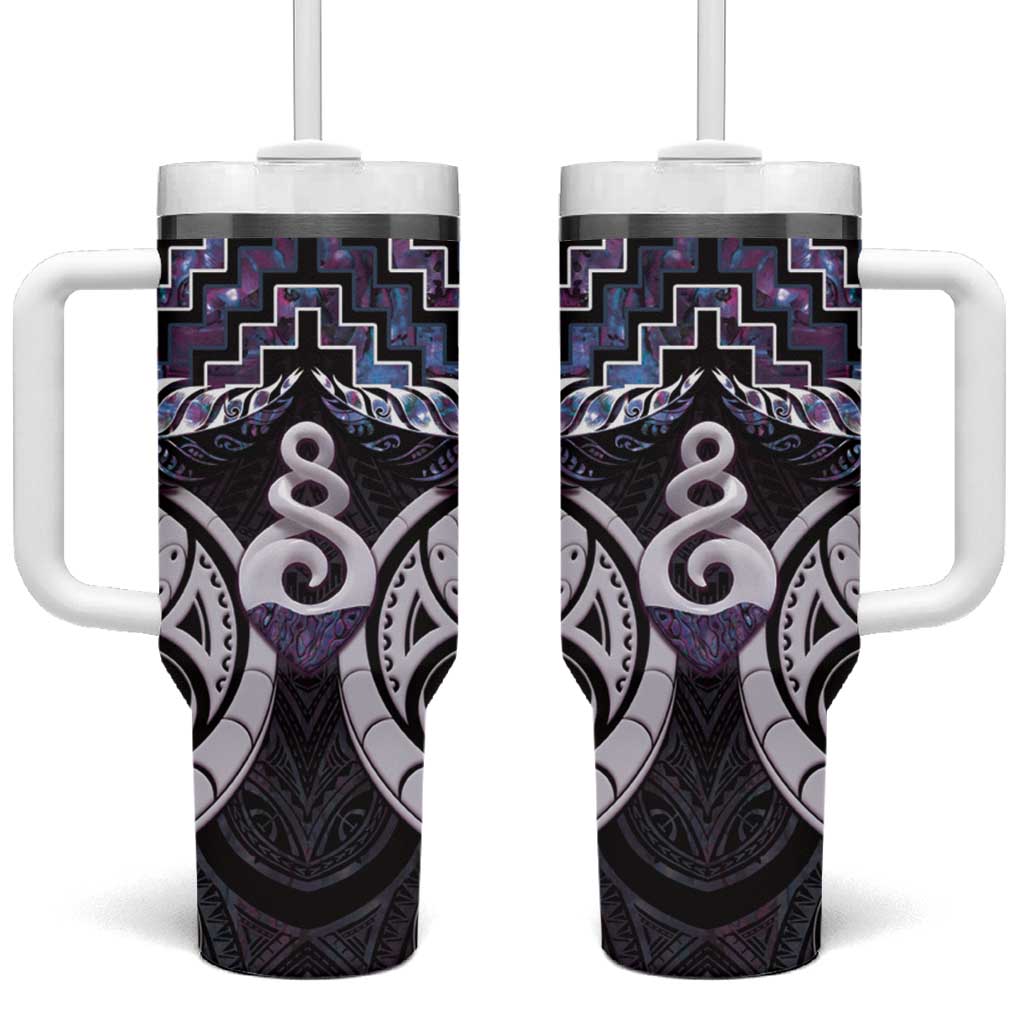 New Zealand Maori Poutama Pikorua Purple Paua Shell Custom Stanley Quencher 40oz Stainless Steel Tumbler With Handle