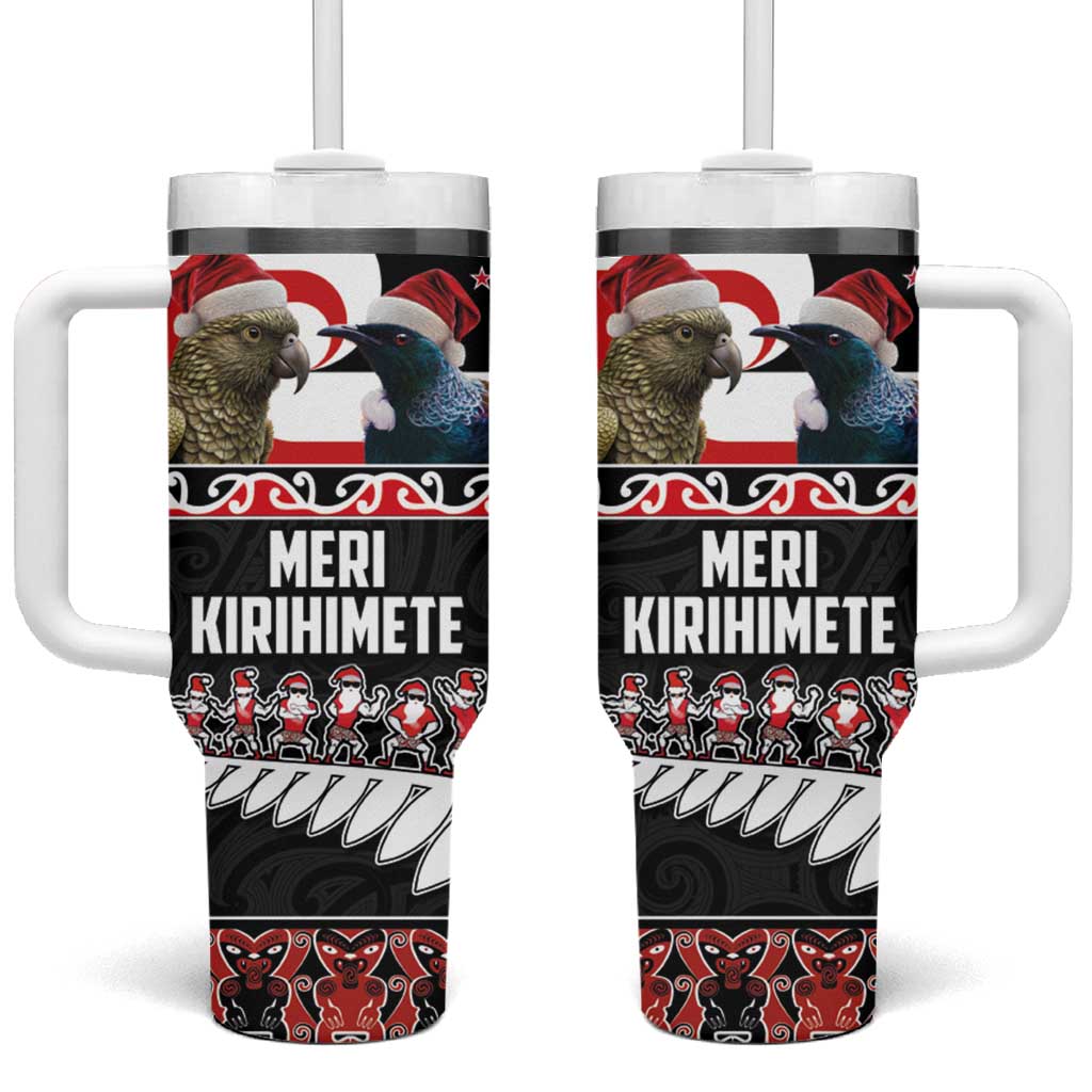 New Zealand Meri Kirihimete Christmas Tui Bird and Kea Bird Haka Santa Custom Stanley Quencher 40oz Stainless Steel Tumbler With Handle