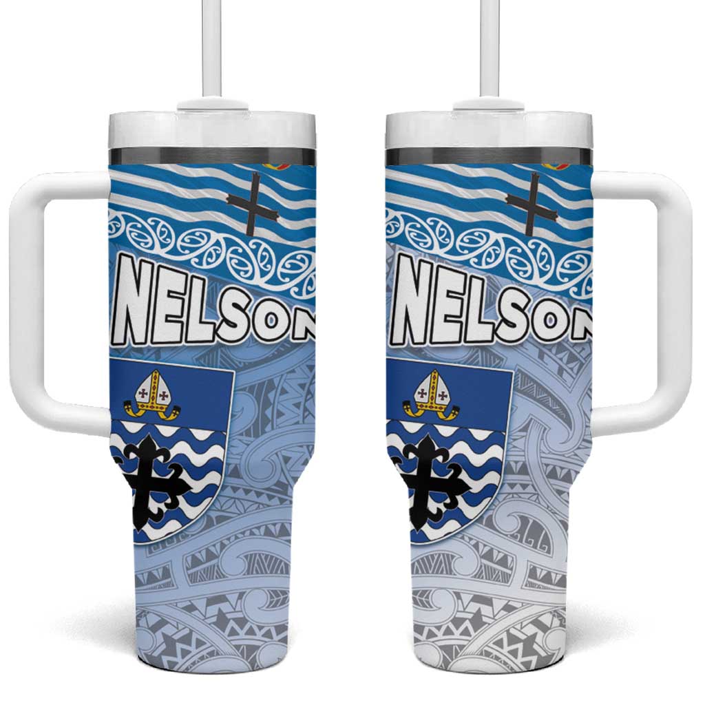 New Zealand Nelson Nelson's Flag and Seal Maori Art Tattoo Custom Stanley Quencher 40oz Stainless Steel Tumbler With Handle