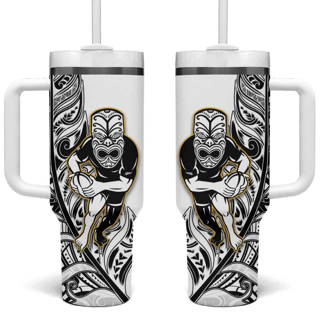New Zealand Silver Fern Rugby All Black Maori White Custom Stanley Quencher 40oz Stainless Steel Tumbler With Handle