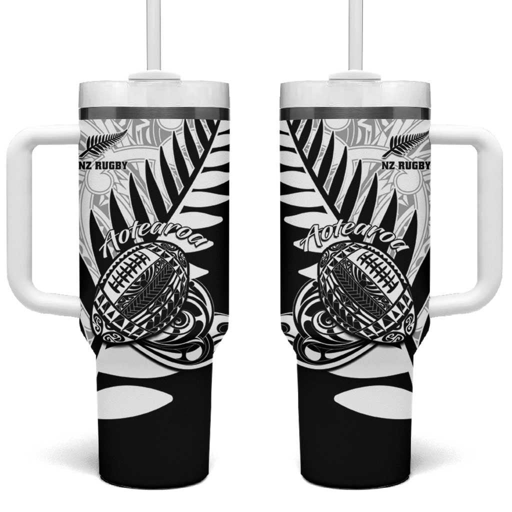 New Zealand Silver Fern Rugby Aotearoa Maori Black Custom Stanley Quencher 40oz Stainless Steel Tumbler With Handle