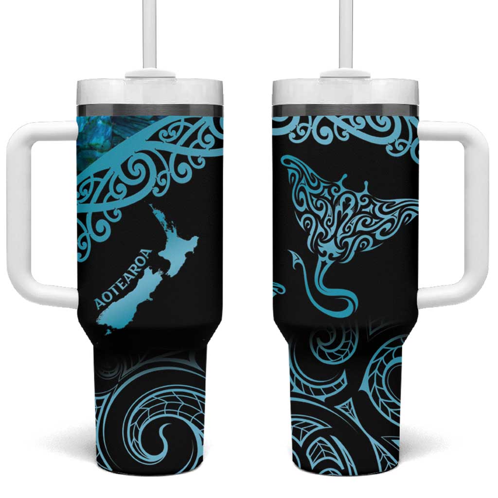 New Zealand Stingray Aotearoa Whai With Maori Paua Shell Custom Stanley Quencher 40oz Stainless Steel Tumbler With Handle