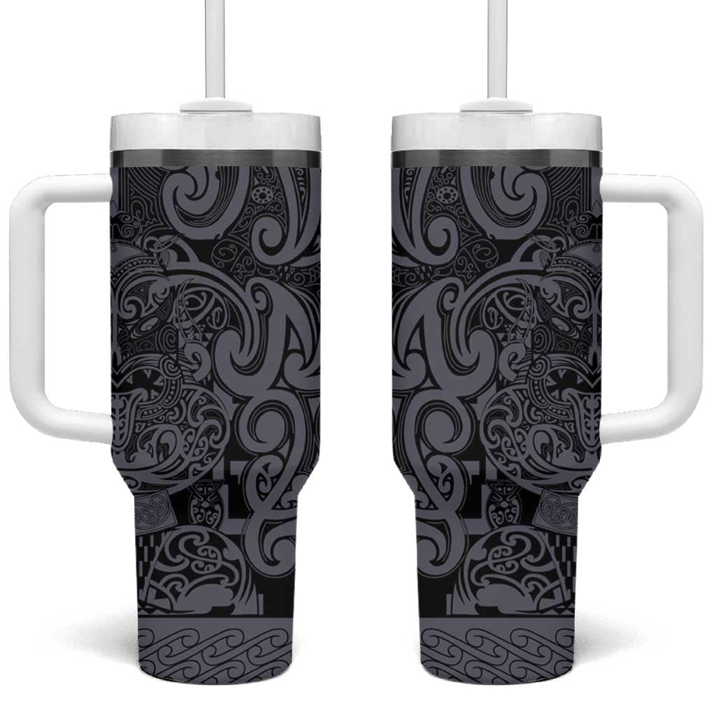 New Zealand Taiaha Maori Minimalist Silver Fern All Black Custom Stanley Quencher 40oz Stainless Steel Tumbler With Handle