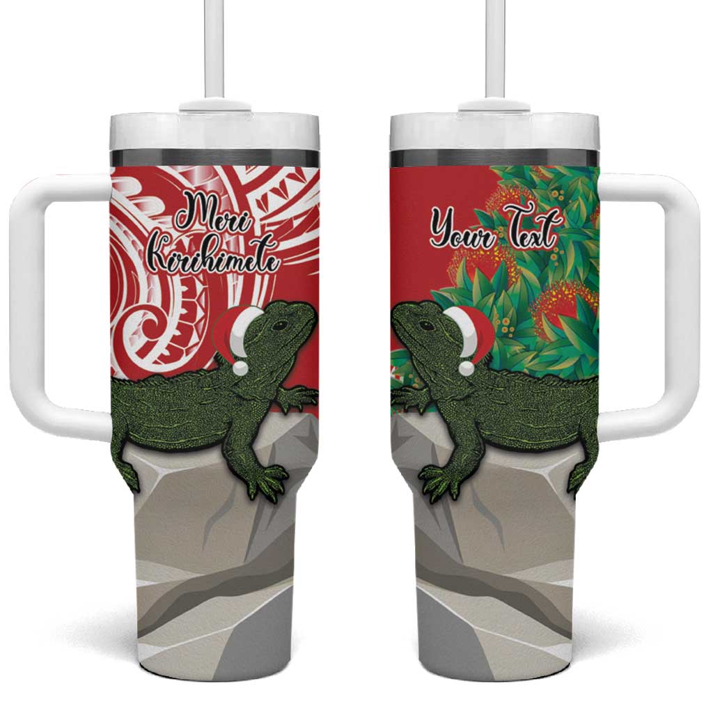 New Zealand Tuatara Christmas Meri Kirihimete Aotearoa Maori Mix Pohutukawa Custom Stanley Quencher 40oz Stainless Steel Tumbler With Handle