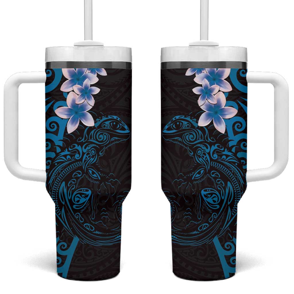 New Zealand Tuatara Plumeria Maori Blue Koru Tribal Tattoo Custom Stanley Quencher 40oz Stainless Steel Tumbler With Handle