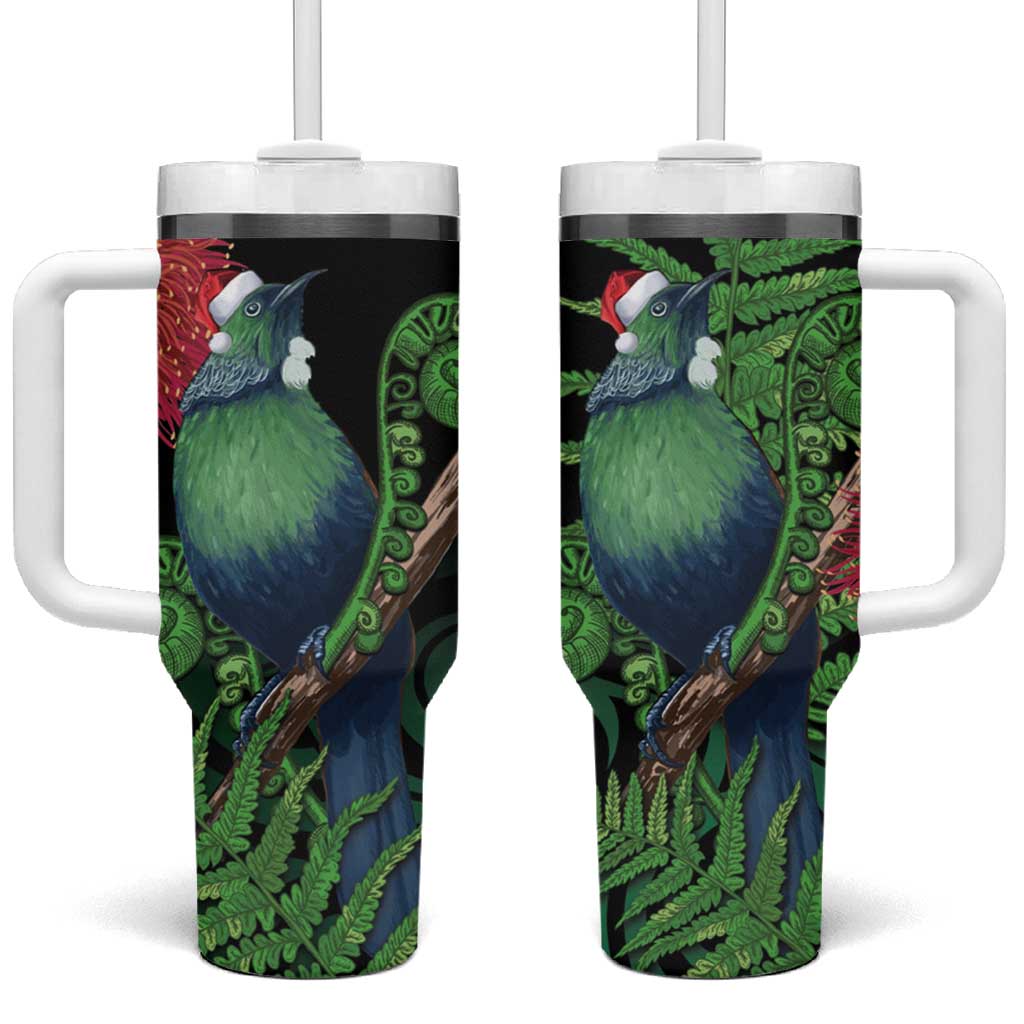 New Zealand Tui Bird Christmas Maori Fern Mix Pohotukawa Custom Stanley Quencher 40oz Stainless Steel Tumbler With Handle