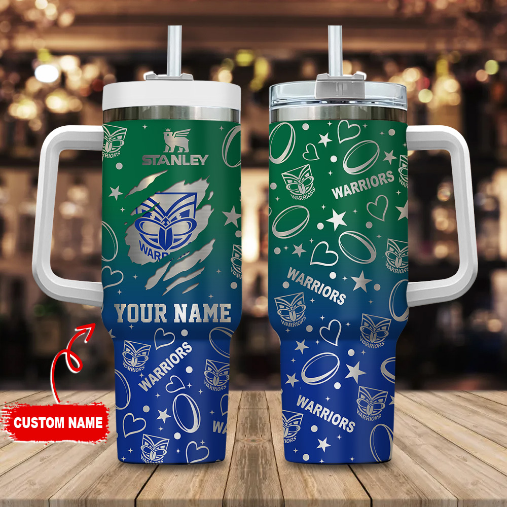 New Zealand Warriors NRL Silver Logo Custom Stanley Quencher 40oz Stainless Steel Tumbler With Handle