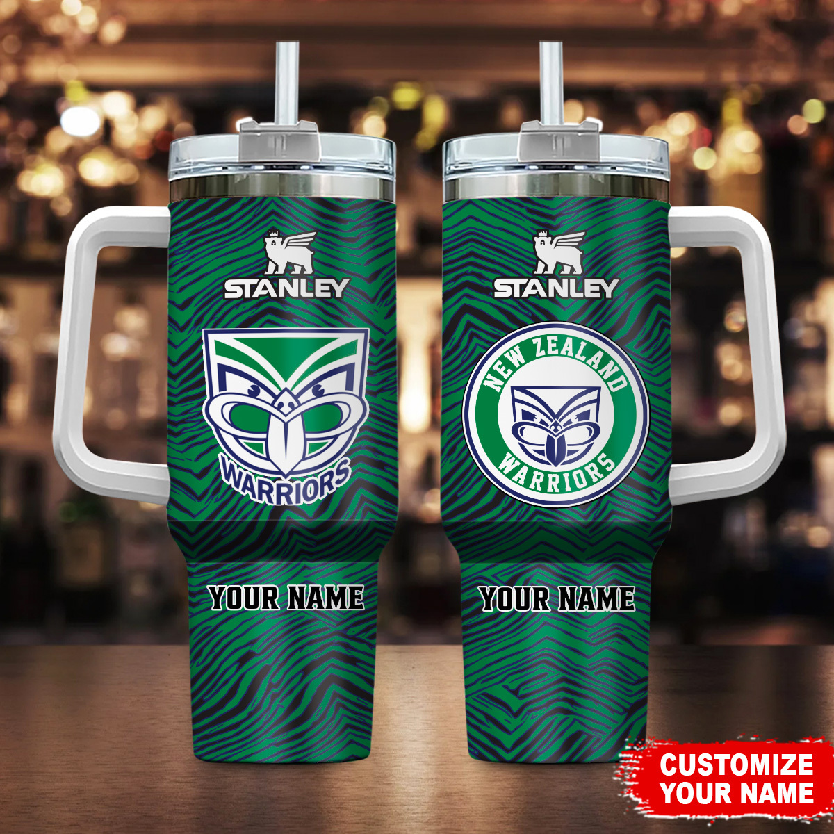New Zealand Warriors NRL Zubaz Print Custom Stanley Quencher 40oz Stainless Steel Tumbler With Handle
