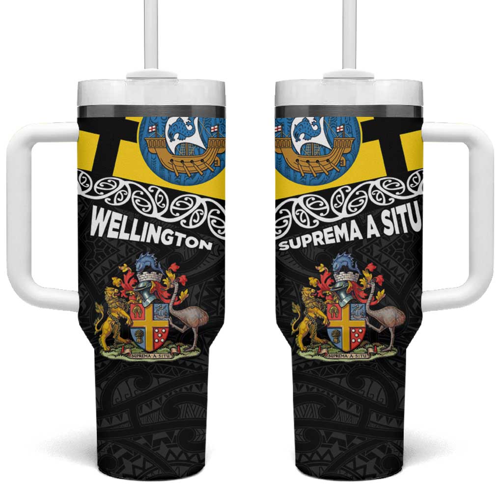 New Zealand Wellington The Capital's Emblems Flag and Koru Art Custom Stanley Quencher 40oz Stainless Steel Tumbler With Handle
